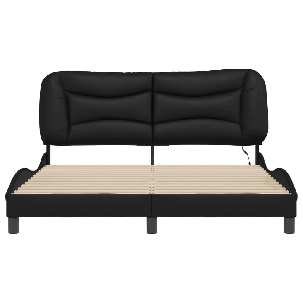 Bed Frame with LED without Mattress "Hvar" Black 152x203 cm