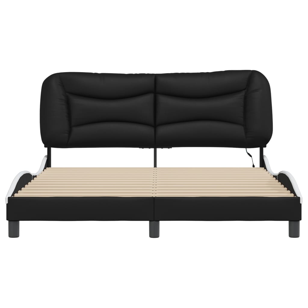 Bed Frame with LED without Mattress "Hvar" Black and White 152x203 cm