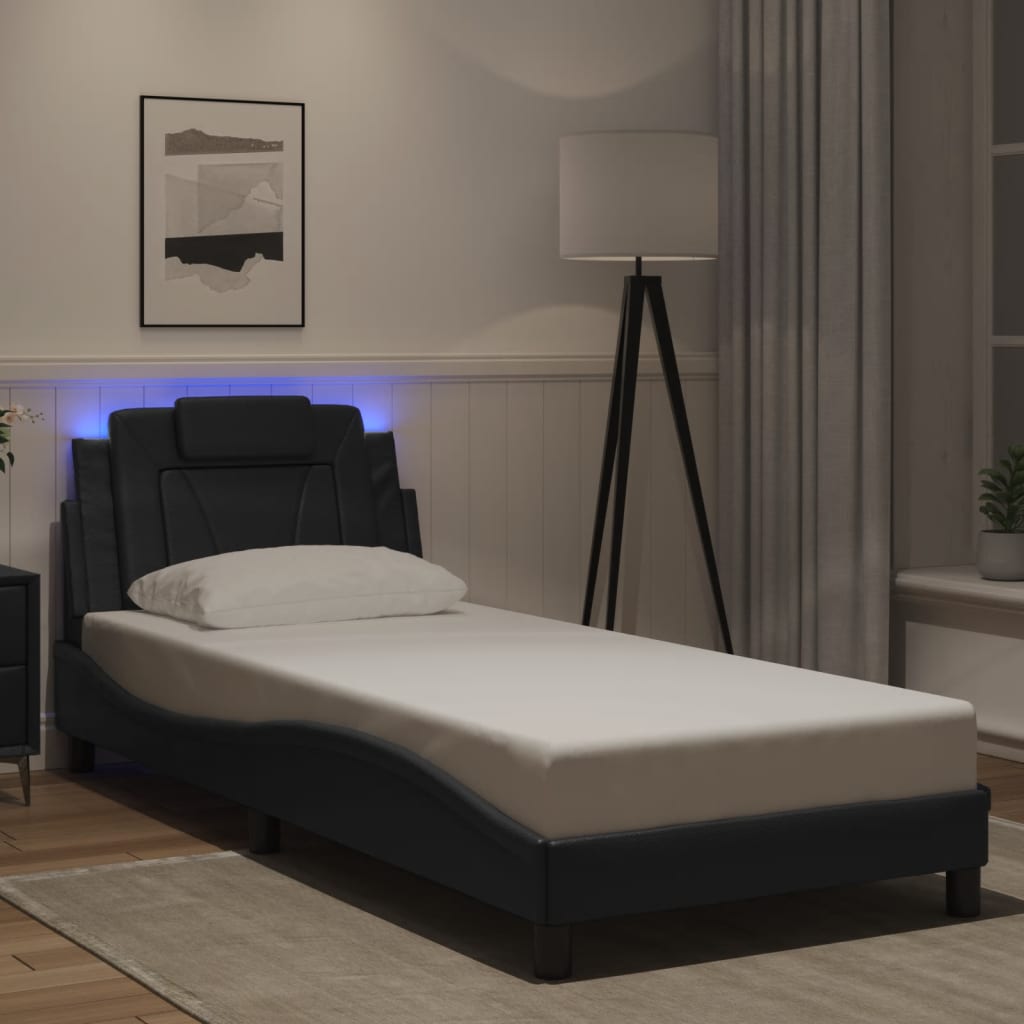 Bed Frame &quot;Viana&quot; with LED without Mattress Black 90x190 cm