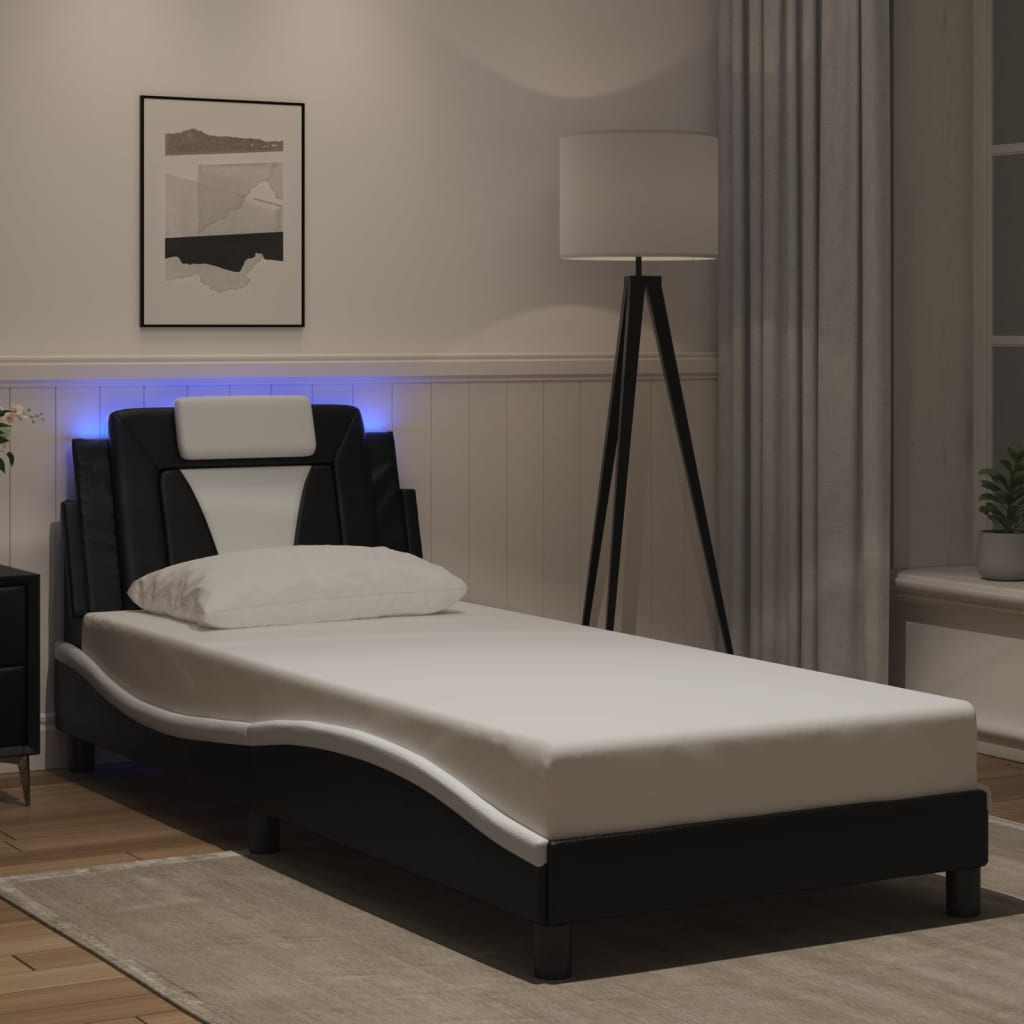 Bed Frame &quot;Viana&quot; with LED without Mattress Black and White 90x190 cm