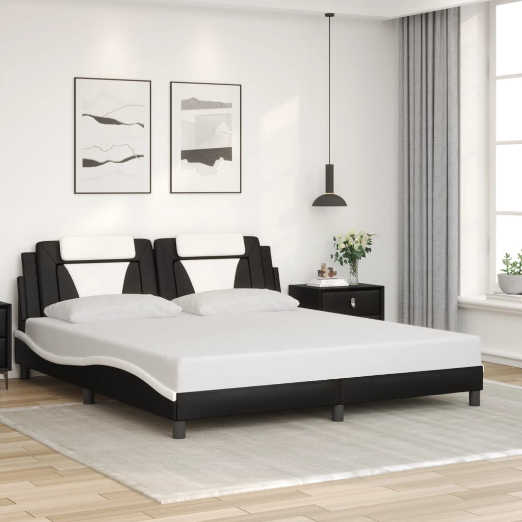 Bed Frame "Viana" with LED without Mattress Black and White 180x200 cm