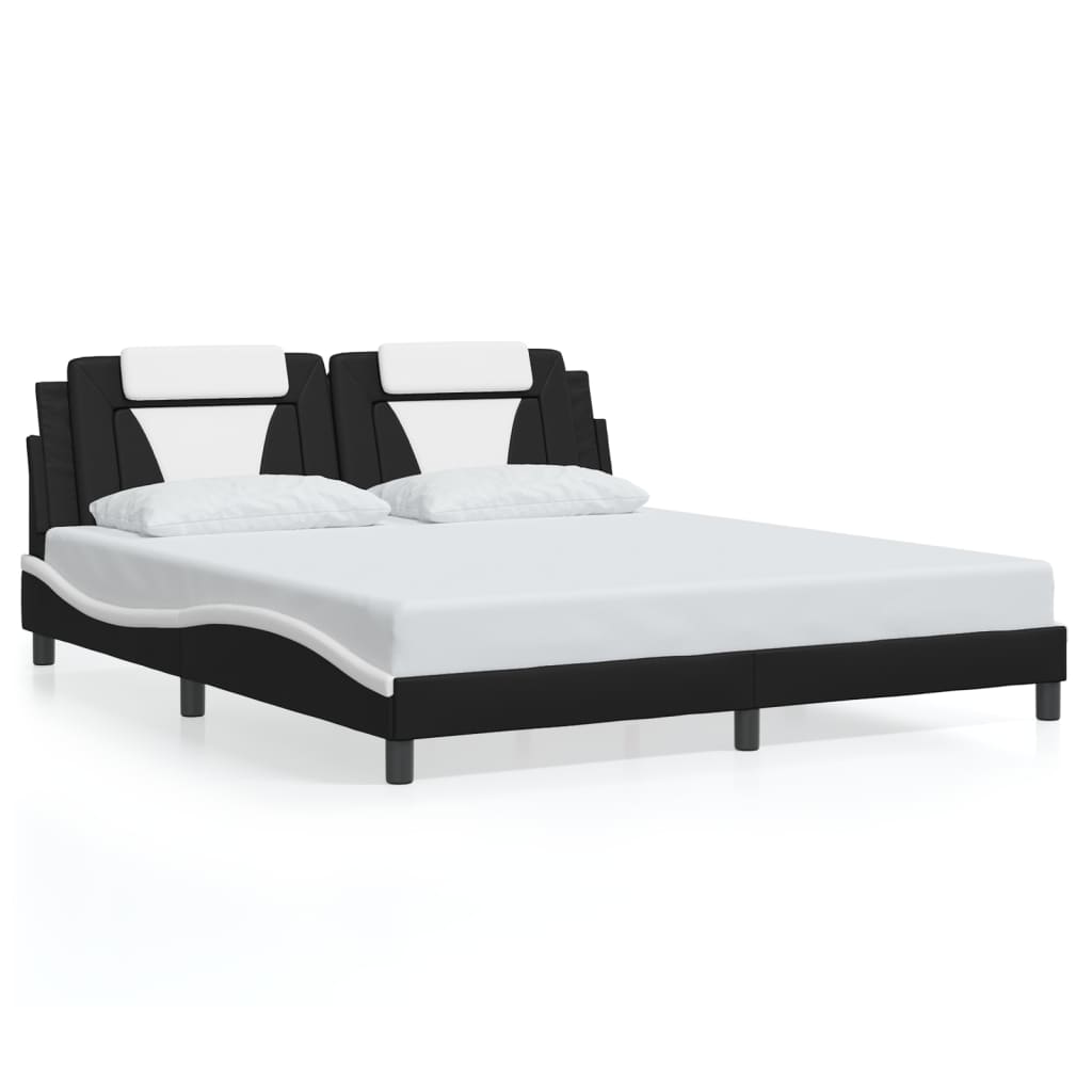 Bed Frame "Viana" with LED without Mattress Black and White 180x200 cm