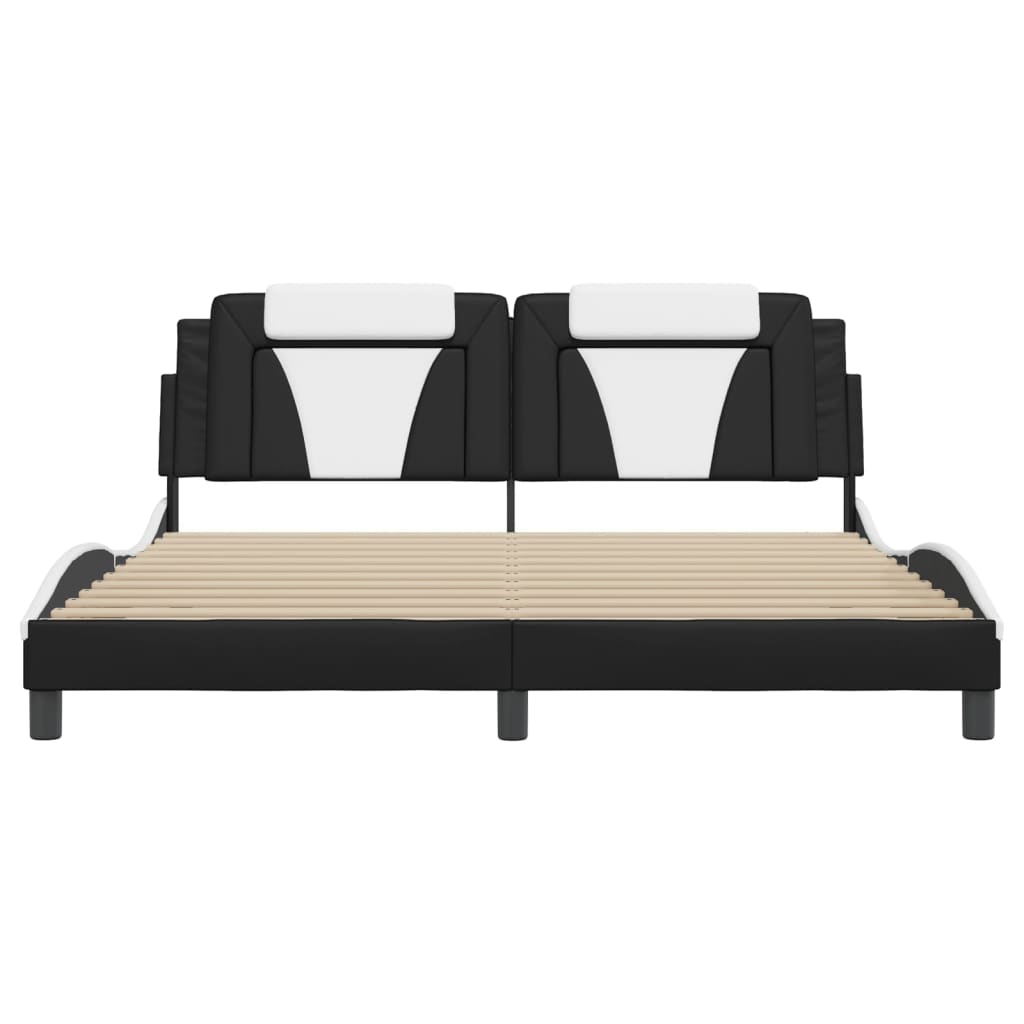 Bed Frame "Viana" with LED without Mattress Black and White 180x200 cm