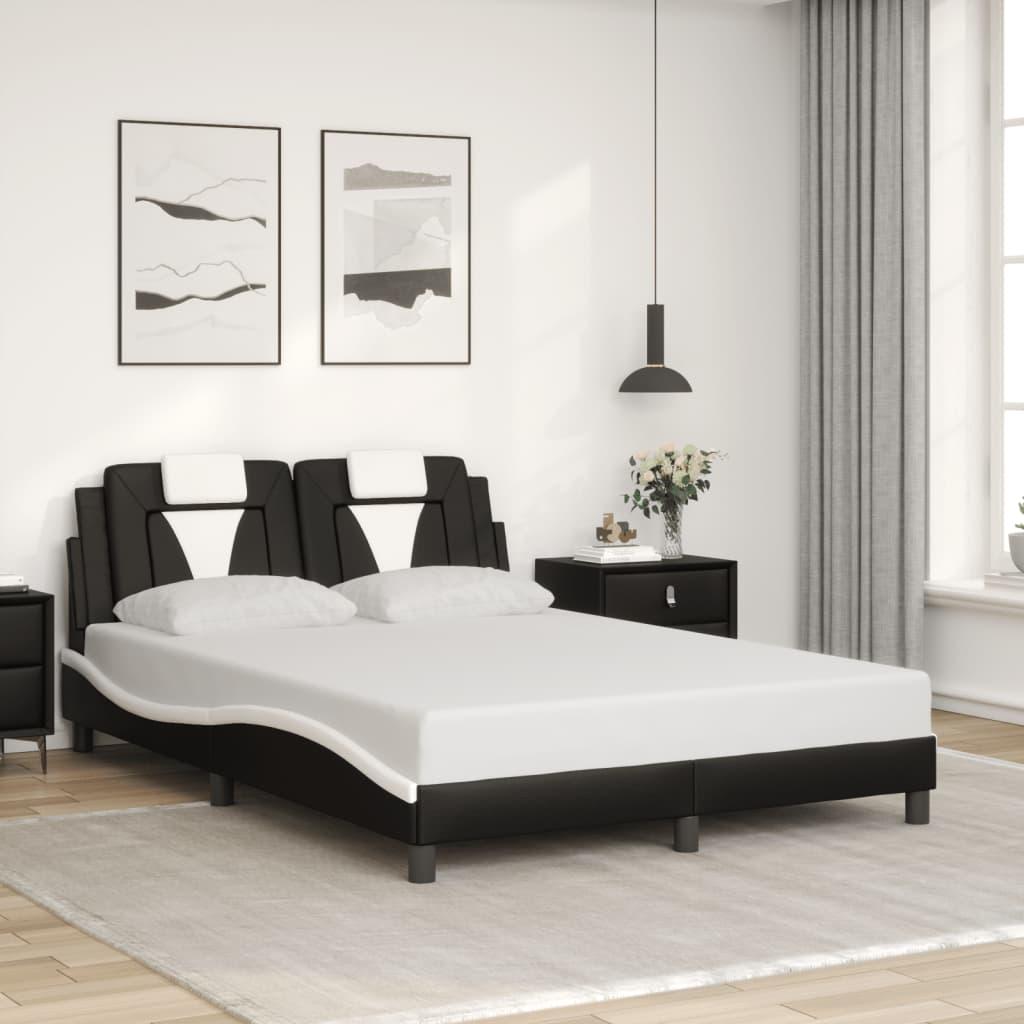 Bed Frame with LED without Mattress Black and White 137x187 cm Double