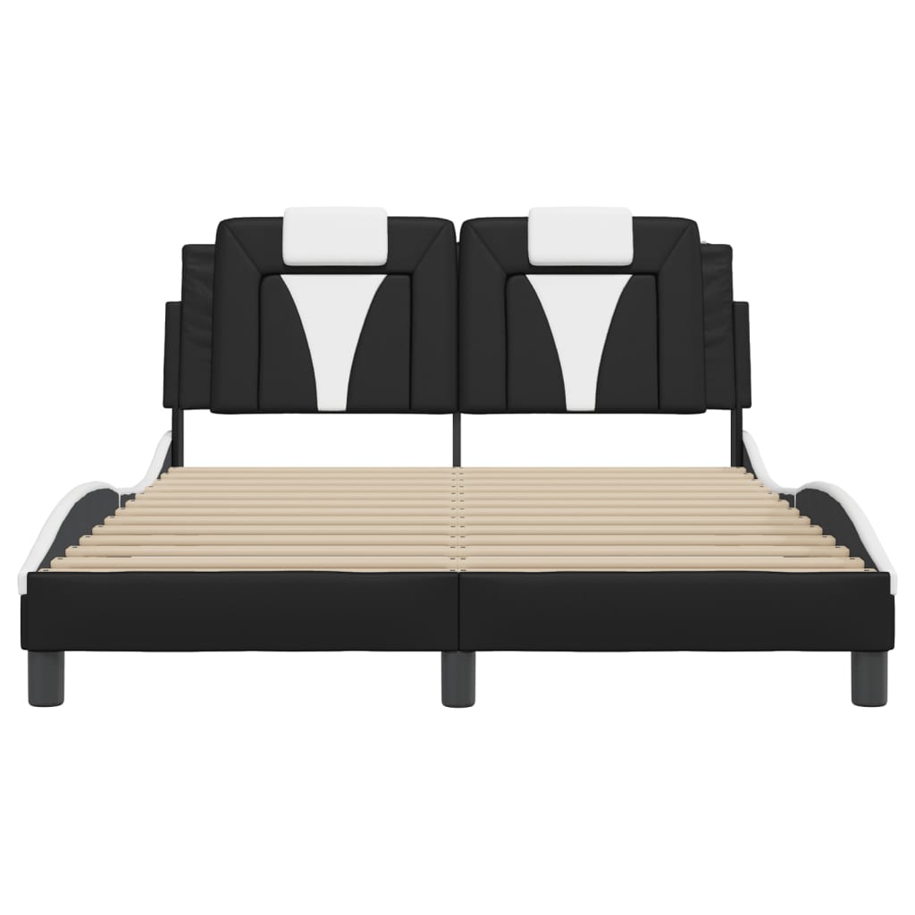 Bed Frame "Viana" with LED without Mattress Black and White 137x190 cm