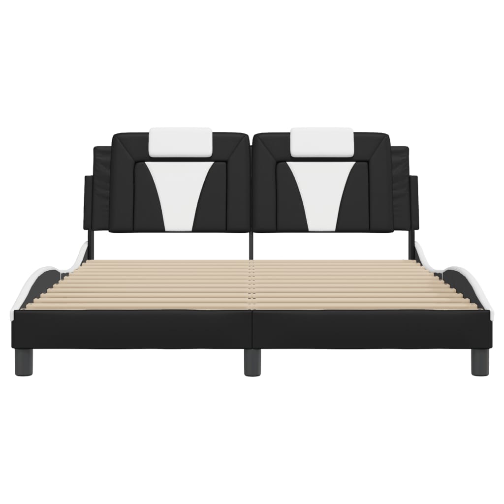 Bed Frame "Viana" with LED without Mattress Black and White 152x203 cm