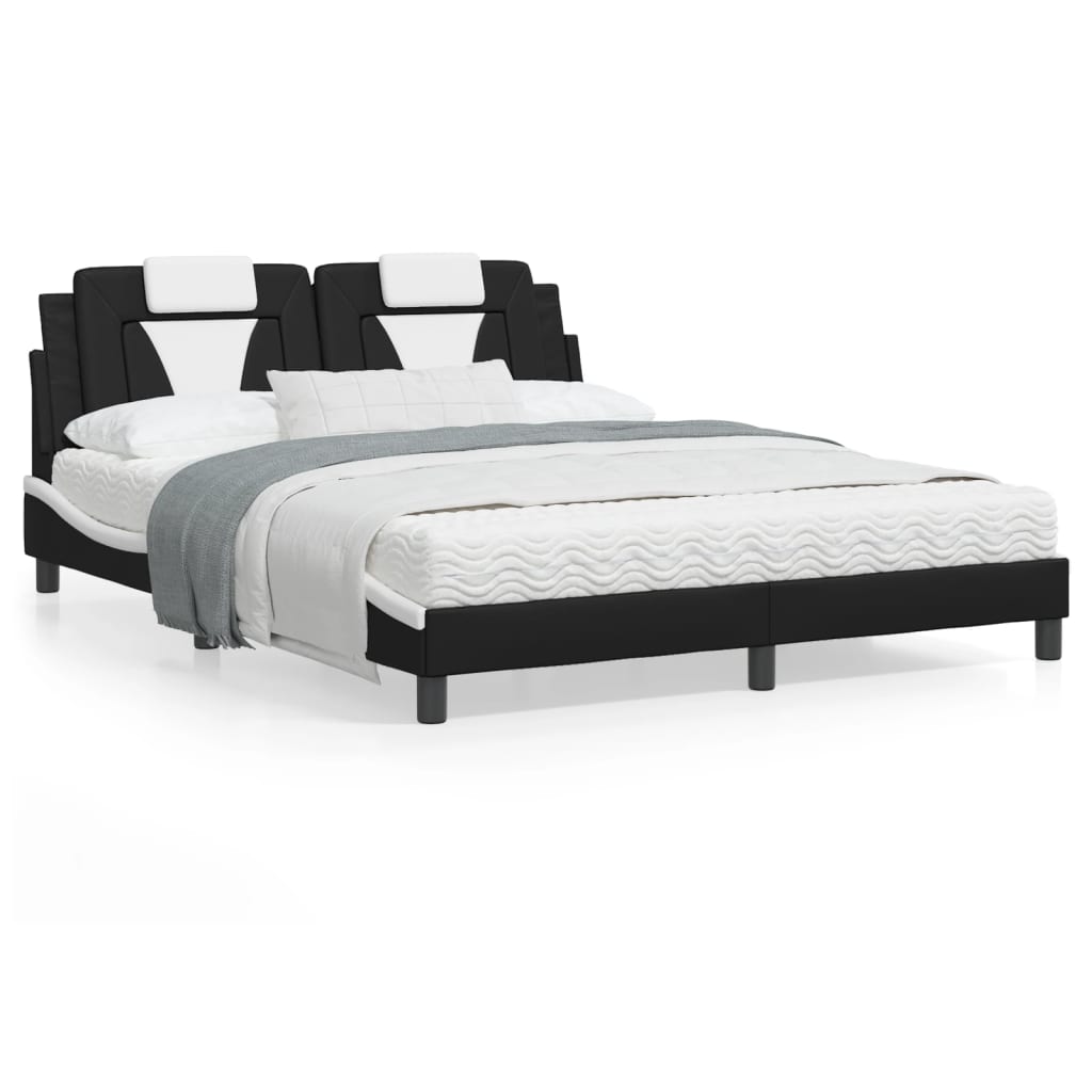 Bed Frame "Viana" with LED without Mattress Black and White 152x203 cm