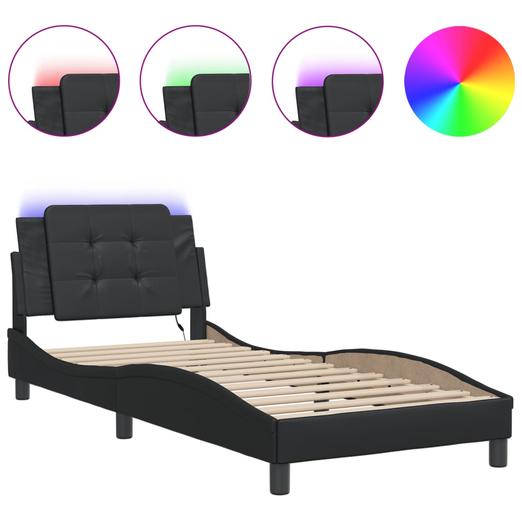 Bed Frame with LED without Mattress "Zadar" Black 90x190 cm