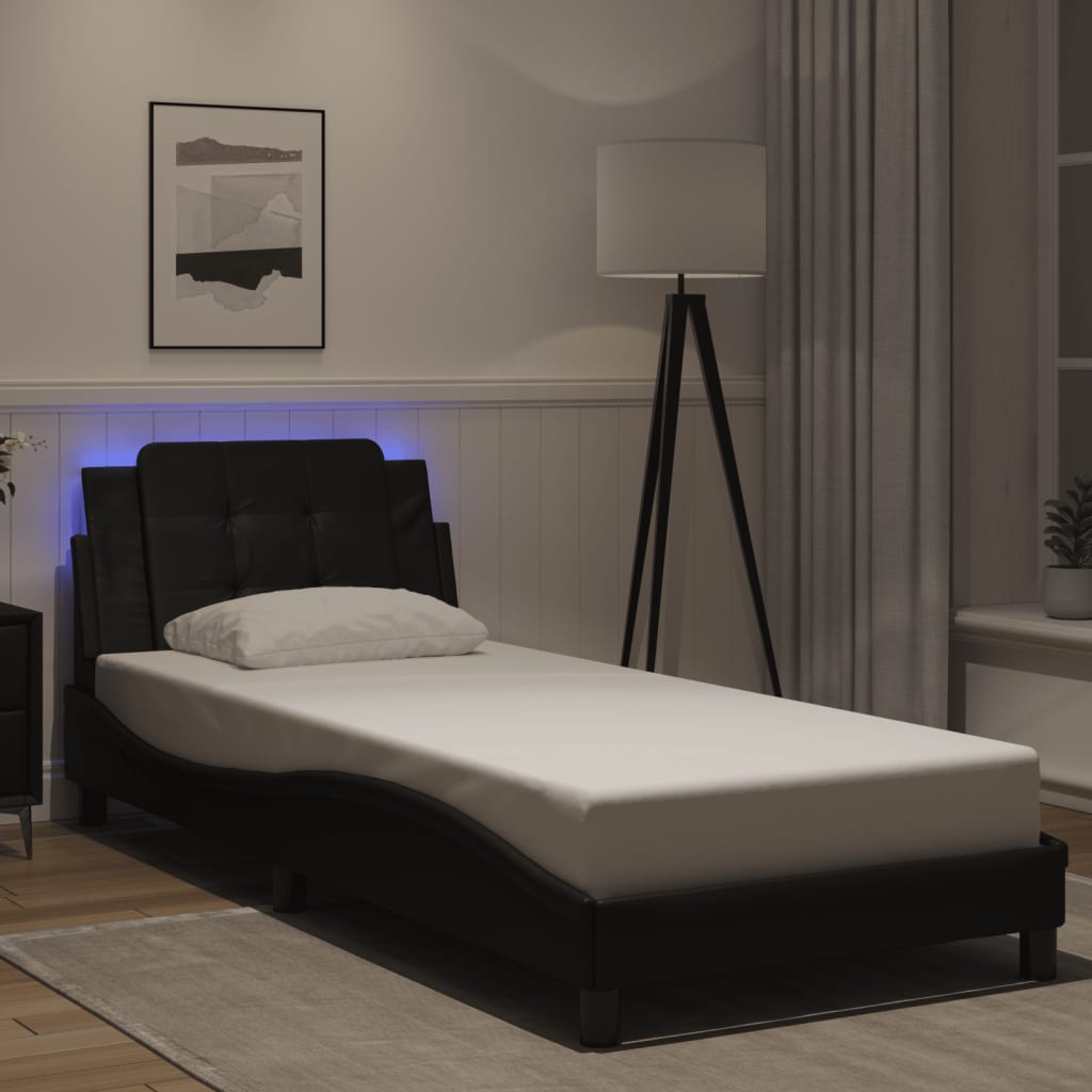 Bed Frame with LED without Mattress &quot;Zadar&quot; Black 90x190 cm