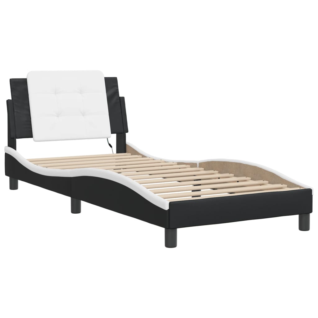 Bed Frame with LED without Mattress "Zadar" Black and White 90x190 cm