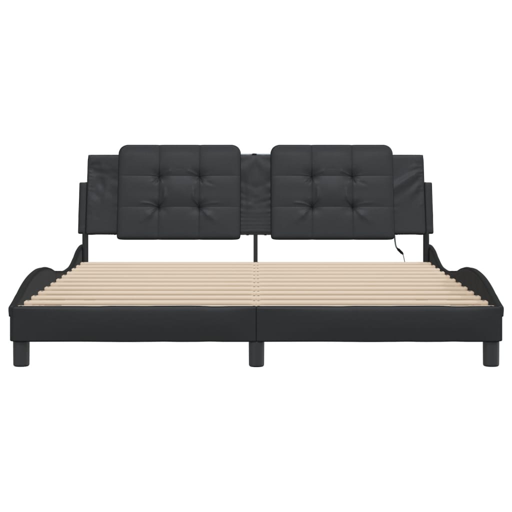 Bed Frame with LED without Mattress Black 183x203 cm King