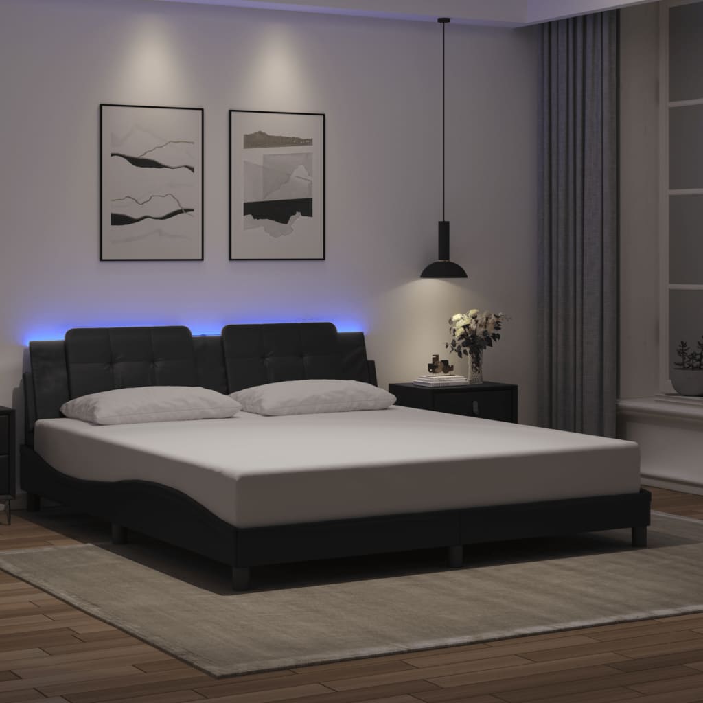 Bed Frame with LED without Mattress "Zadar" Black 180x200 cm