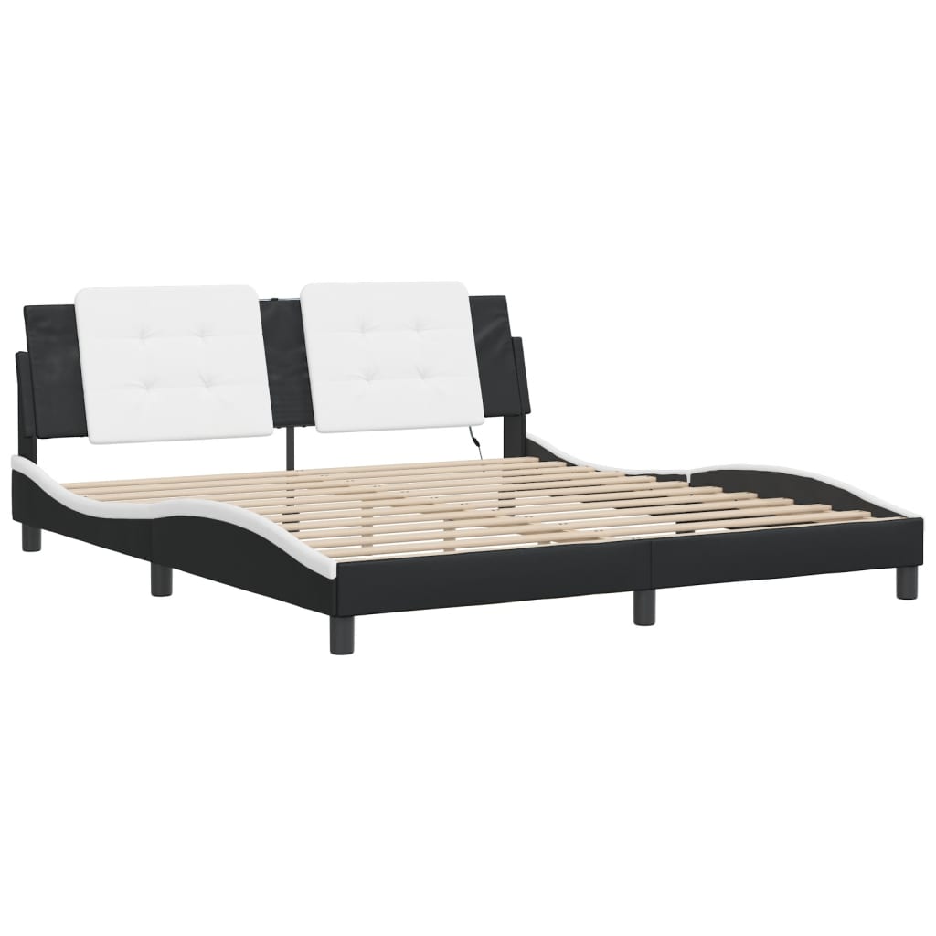 Bed Frame with LED without Mattress Black and White 183x203 cm King