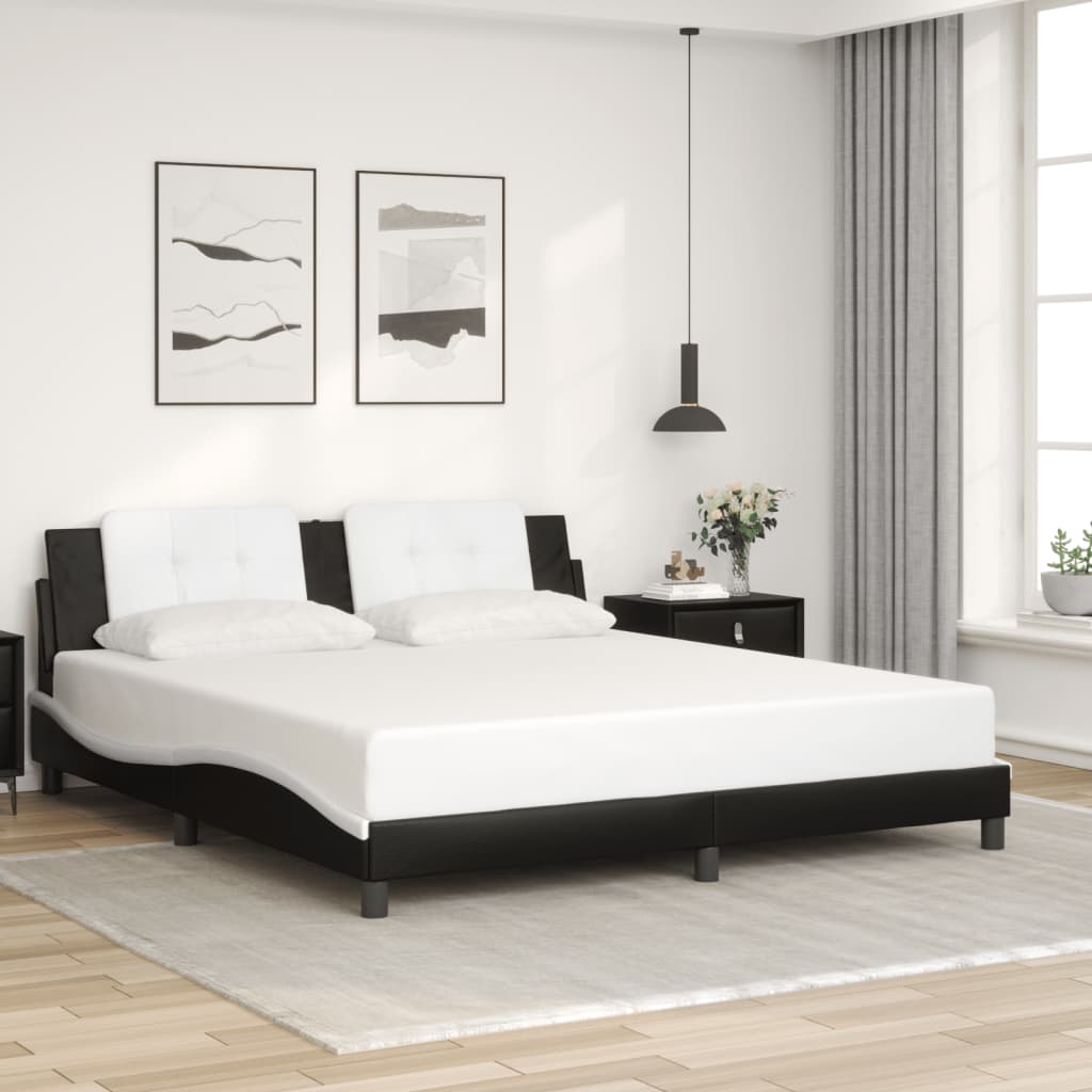 Bed Frame with LED without Mattress "Zadar" Black and White 180x200 cm