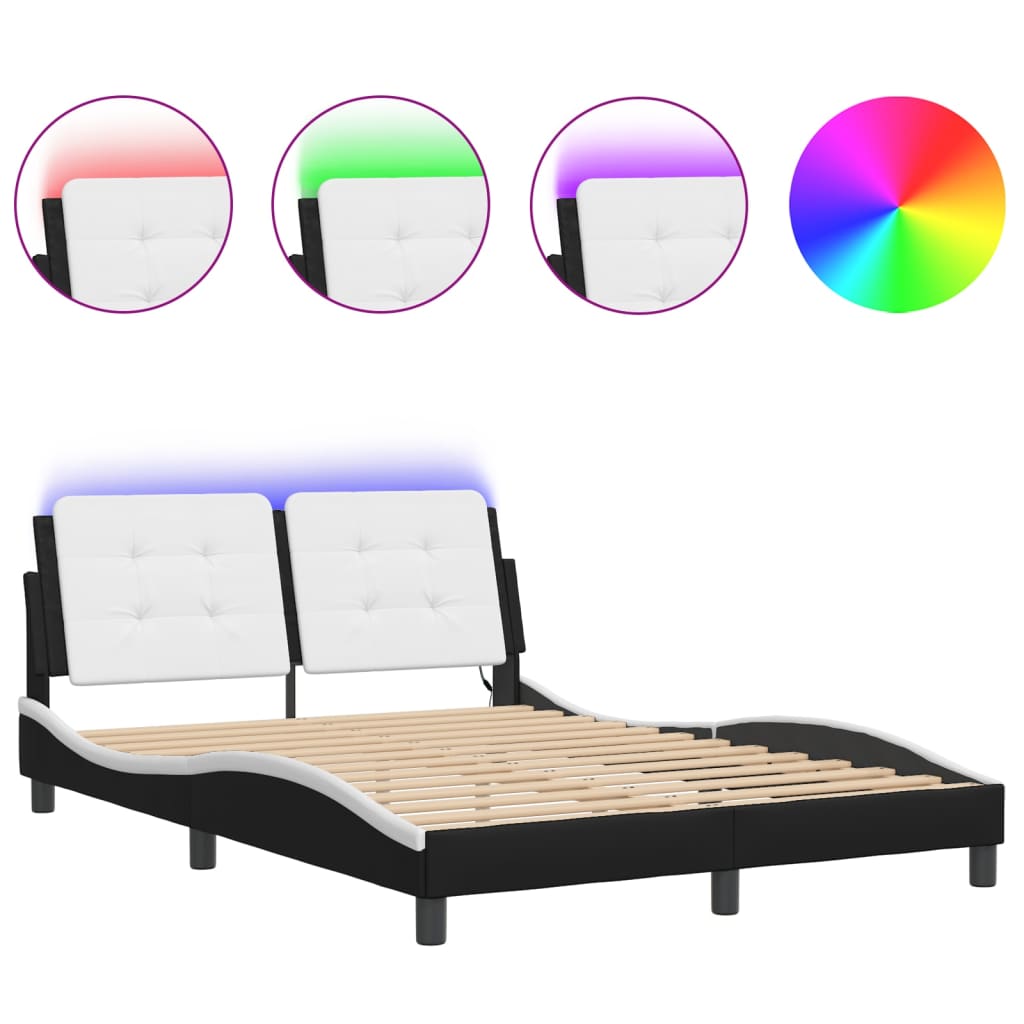 Bed Frame with LED without Mattress "Zadar" Black and White 137x190 cm