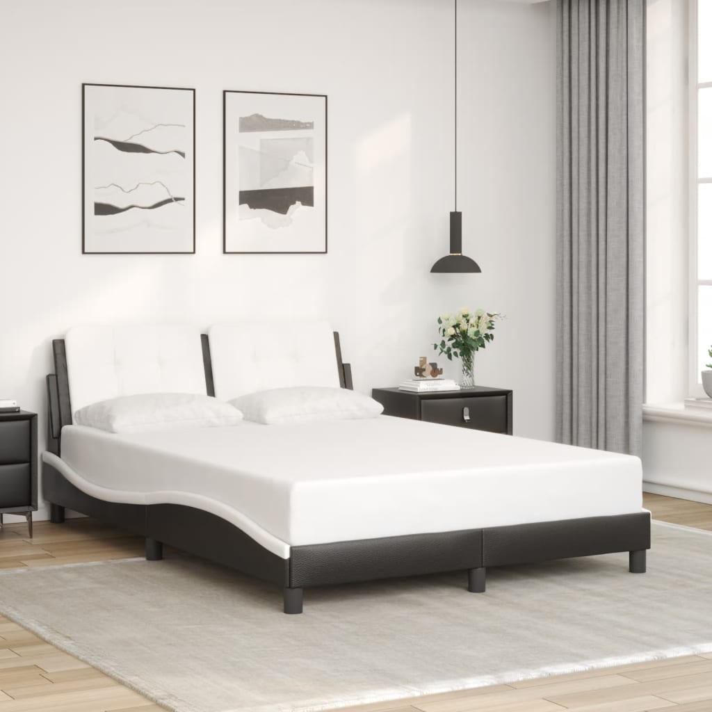 Bed Frame with LED without Mattress Black and White 137x187 cm Double