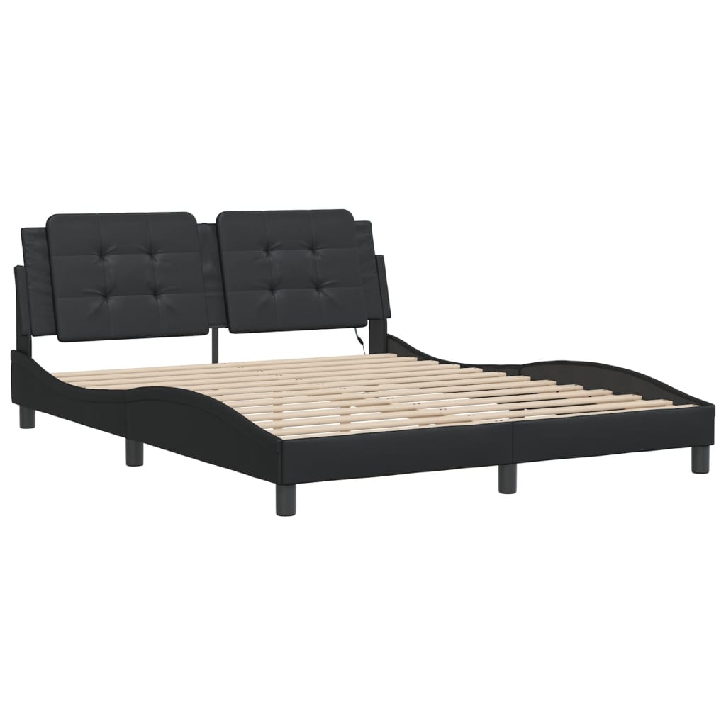 Bed Frame with LED without Mattress "Zadar" Black 152x203 cm