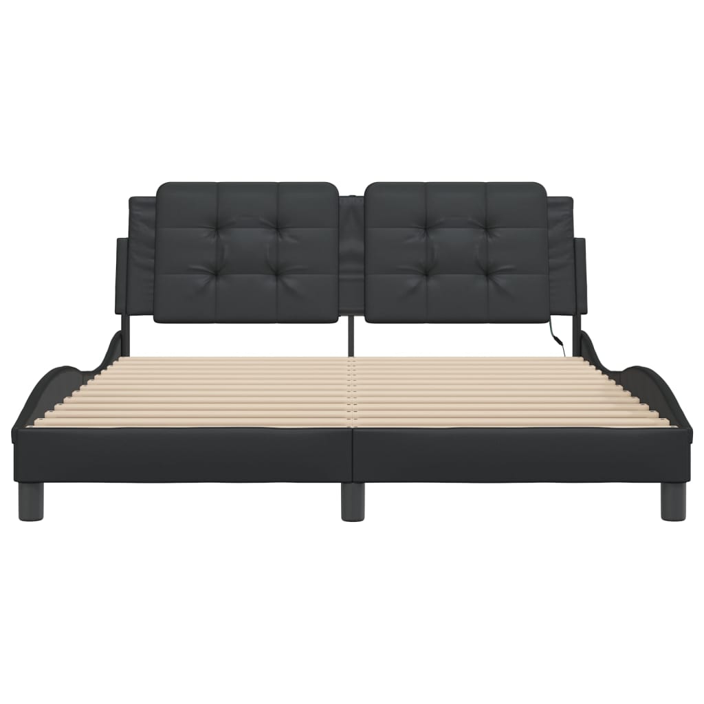 Bed Frame with LED without Mattress "Zadar" Black 152x203 cm