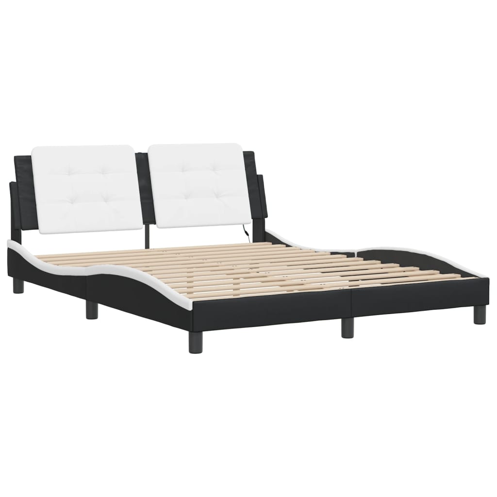 Bed Frame with LED without Mattress "Zadar" Black and White 152x203 cm