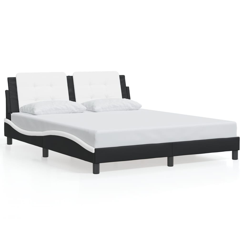 Bed Frame with LED without Mattress "Zadar" Black and White 152x203 cm