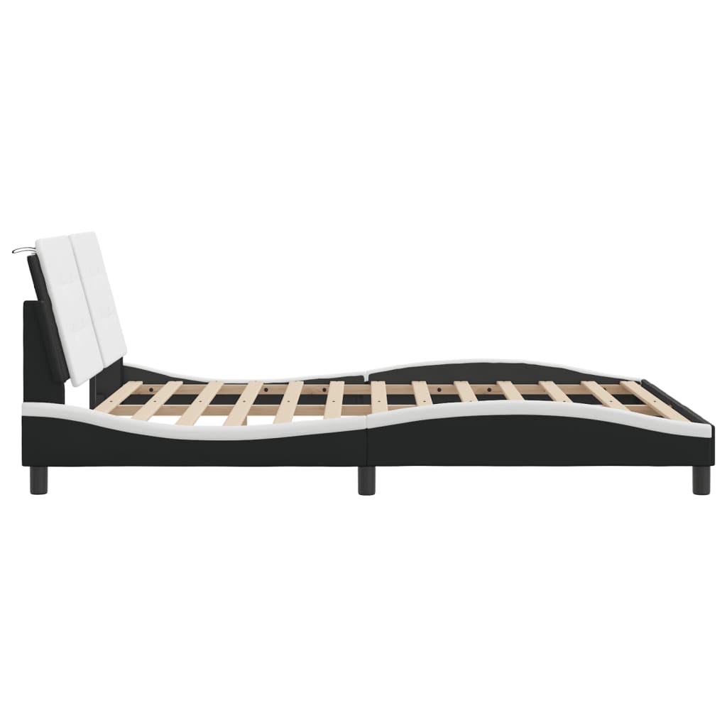 Bed Frame with LED without Mattress "Zadar" Black and White 152x203 cm