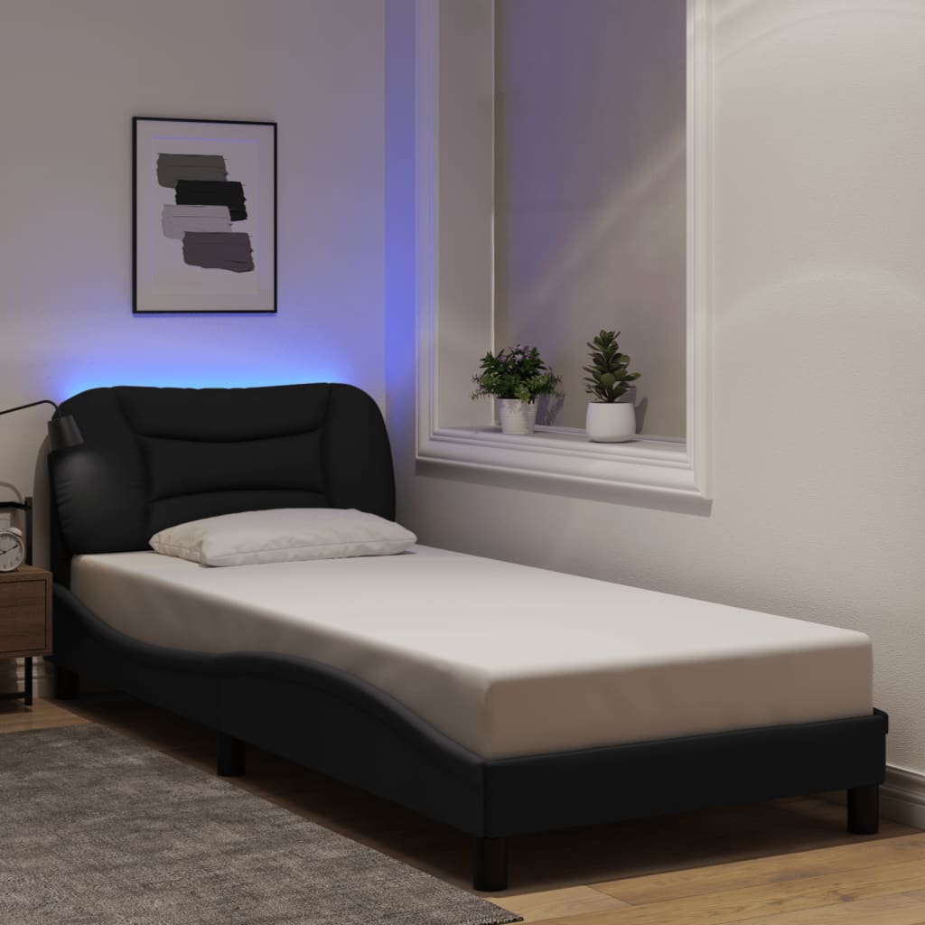 Bed Frame with LED without Mattress "Hvar" Black 90x190 cm Fabric