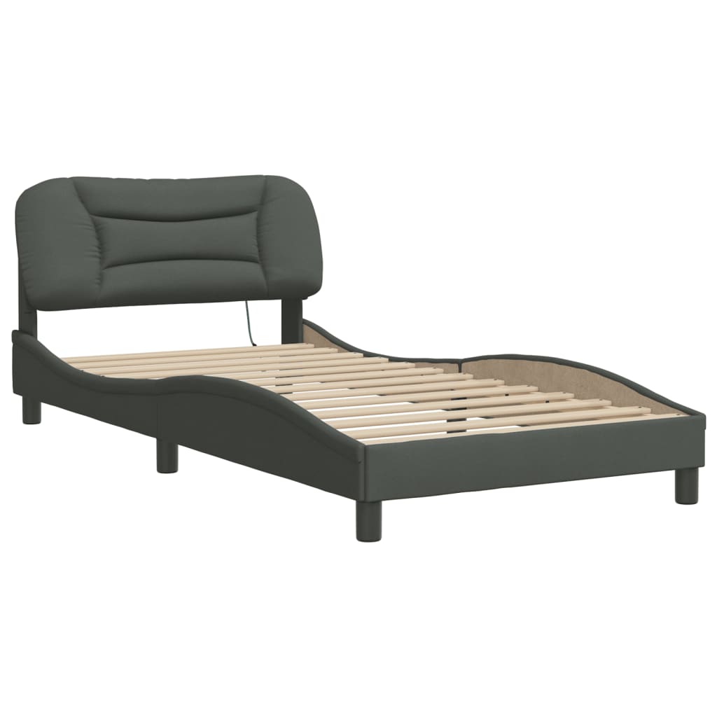 Bed Frame with LED without Mattress "Hvar" Dark Grey 107x203 cm King Single Fabric