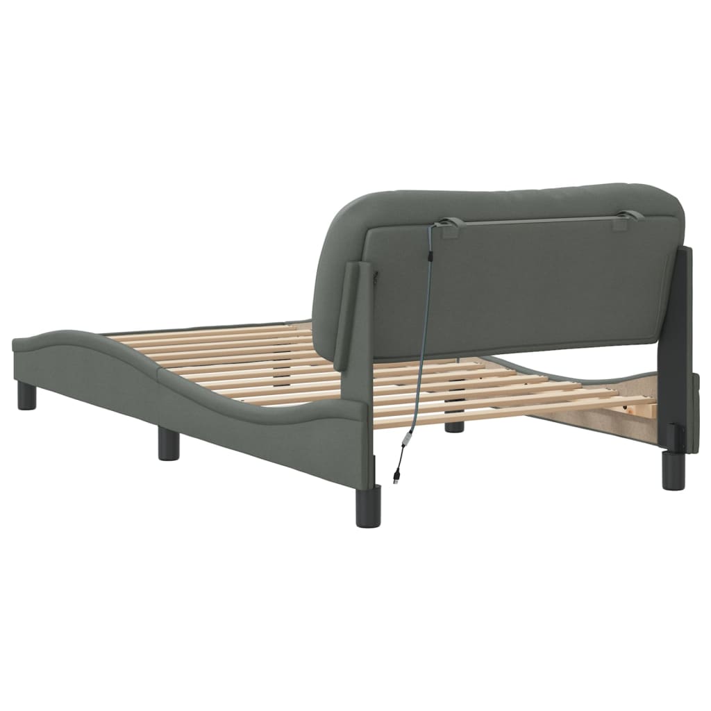 Bed Frame with LED without Mattress "Hvar" Dark Grey 107x203 cm King Single Fabric
