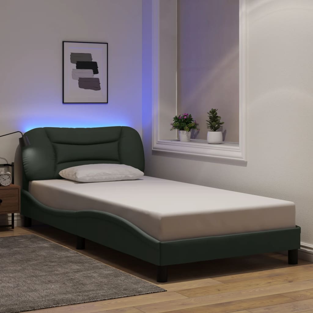 Bed Frame with LED without Mattress &quot;Hvar&quot; Dark Grey 107x203 cm King Single Fabric