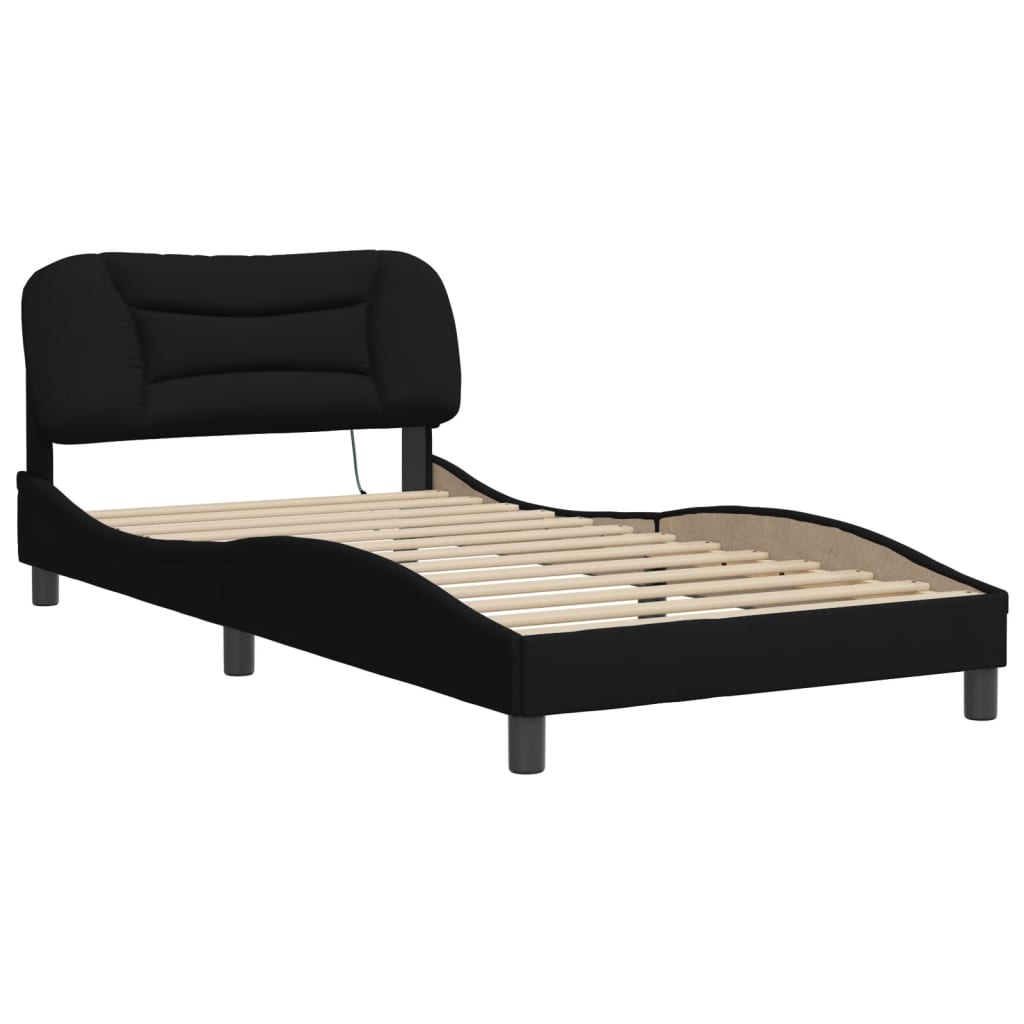 Bed Frame with LED without Mattress "Hvar" Black 107x203 cm King Single Fabric