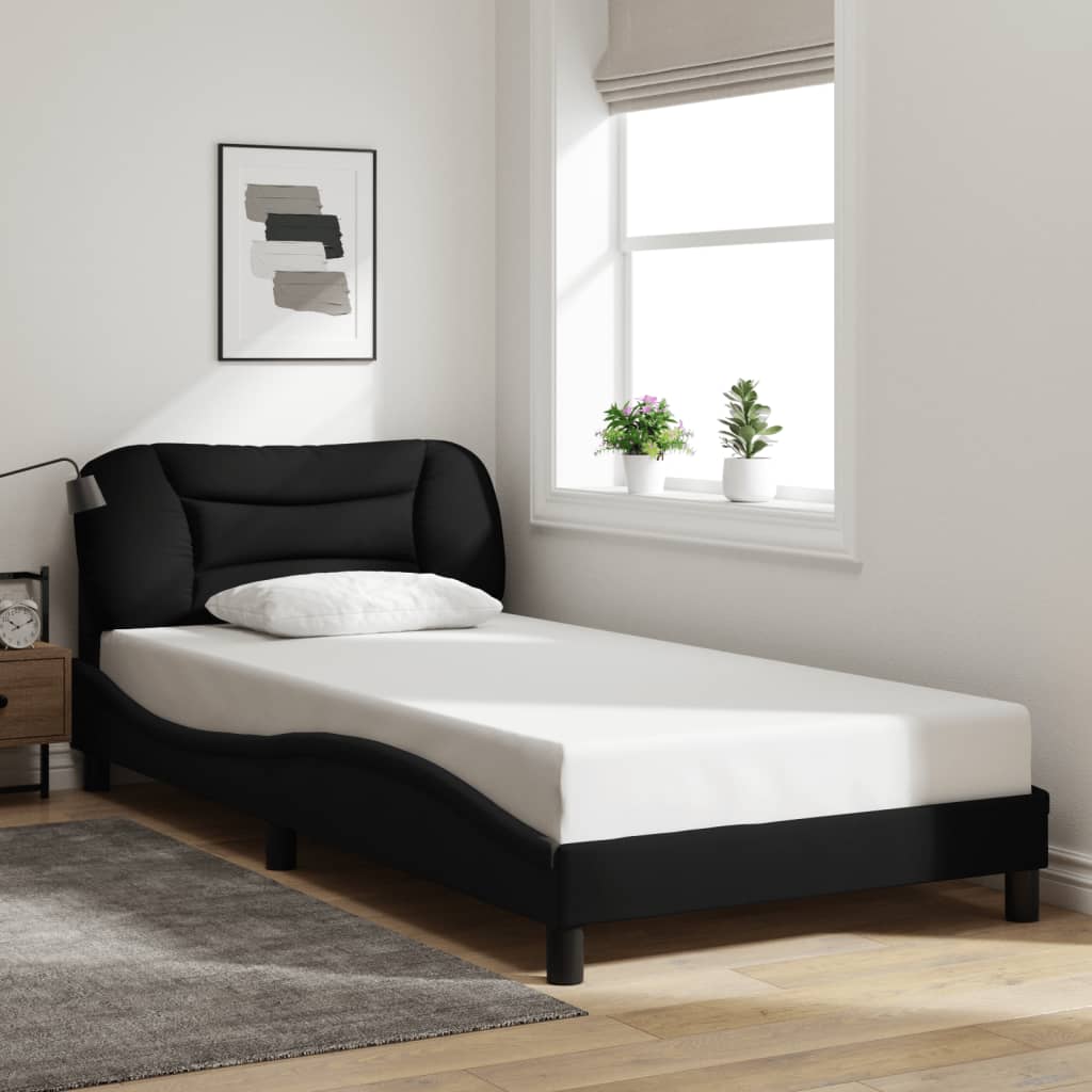 Bed Frame with LED without Mattress "Hvar" Black 107x203 cm King Single Fabric