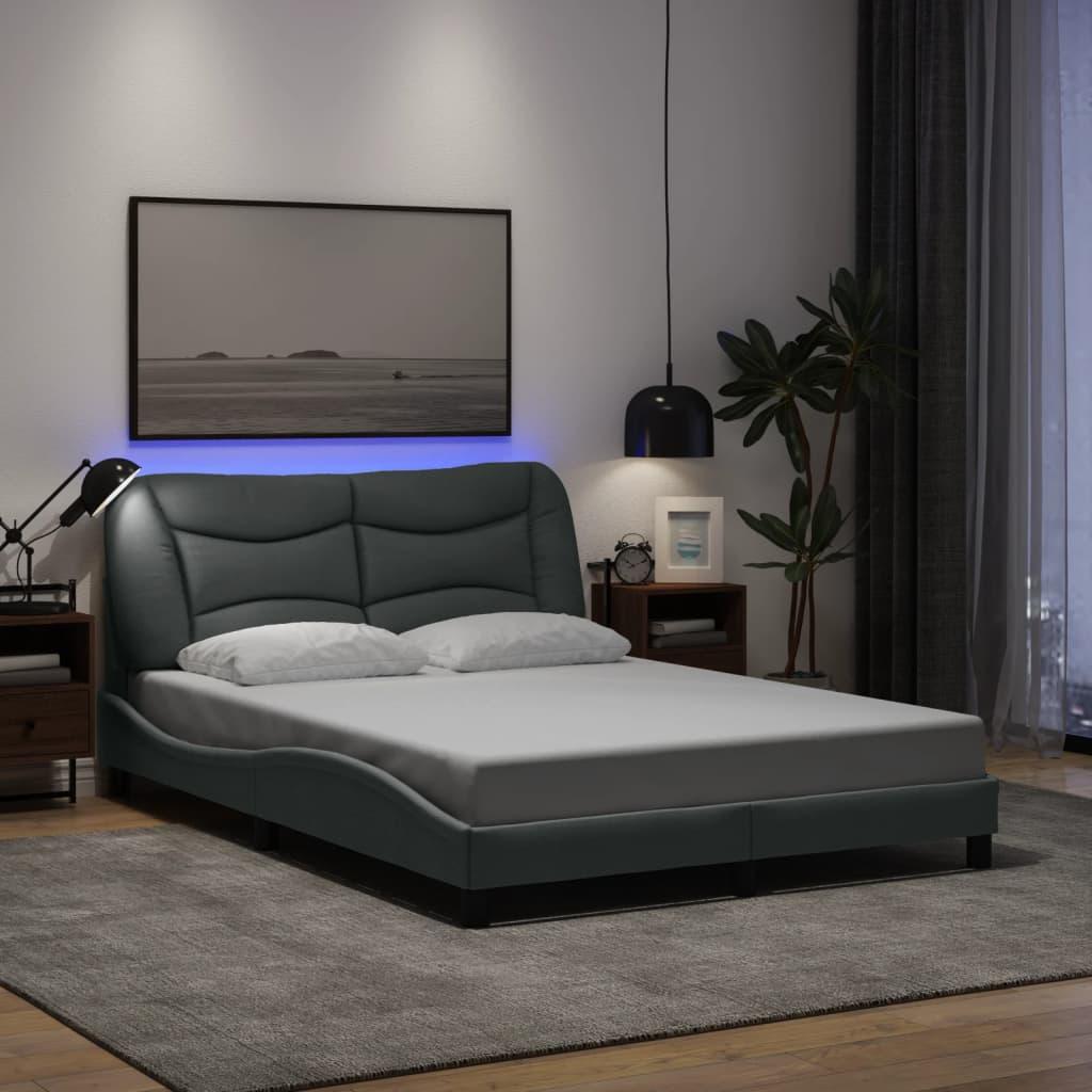 Bed Frame with LED without Mattress Dark Grey 137x187 cm Double Fabric