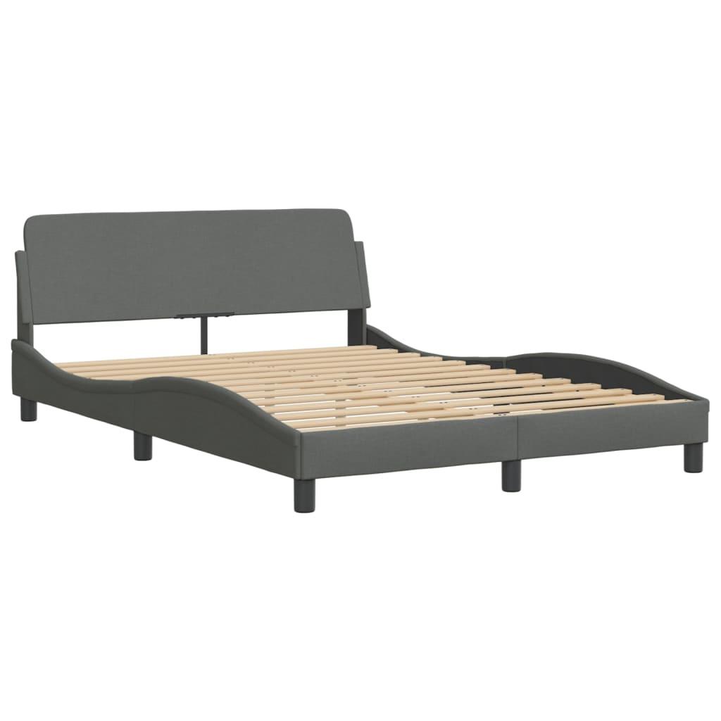 Bed Frame with LED without Mattress Dark Grey 137x187 cm Double Fabric