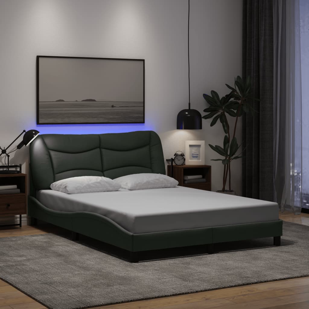 Bed Frame with LED without Mattress "Hvar" Black 137x190 cm Double Fabric