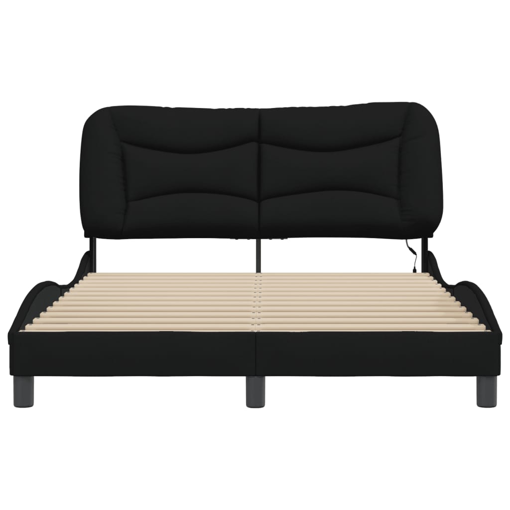 Bed Frame with LED without Mattress "Hvar" Black 137x190 cm Double Fabric