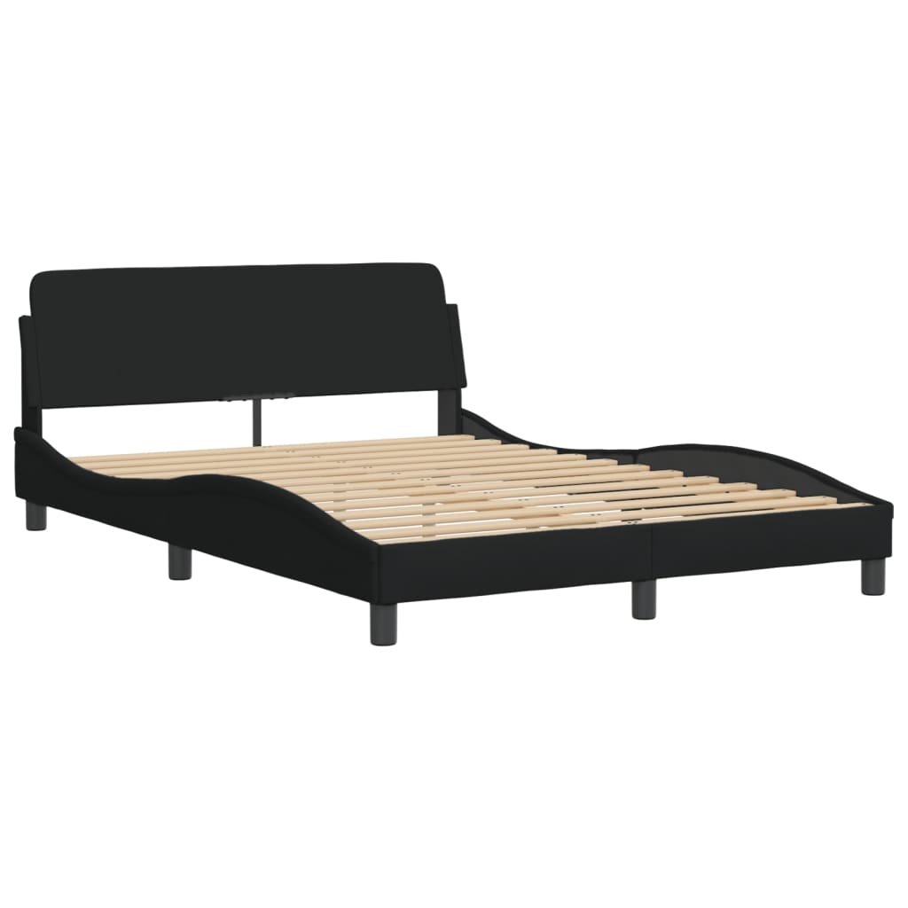 Bed Frame with LED without Mattress "Hvar" Black 137x190 cm Double Fabric