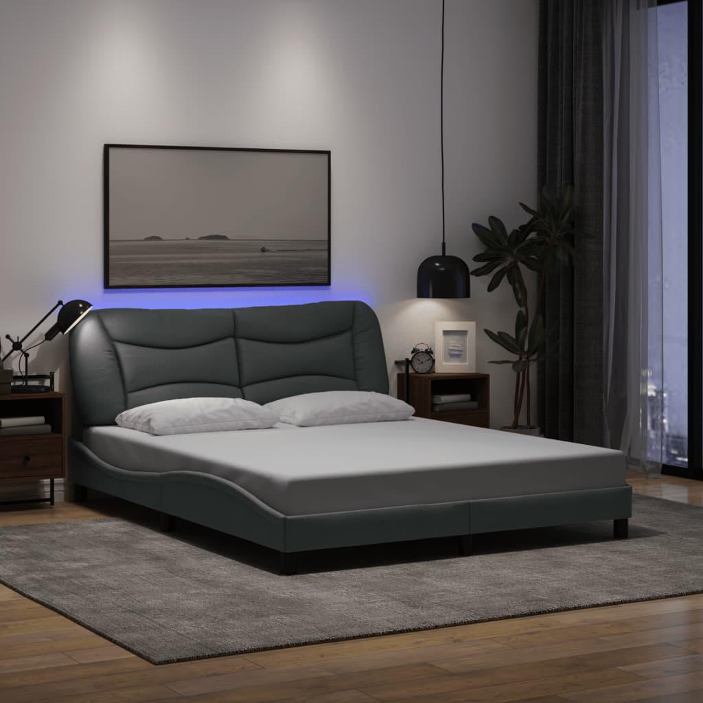 Bed Frame with LED without Mattress "Hvar" Dark Grey 152x203 cm Queen Fabric