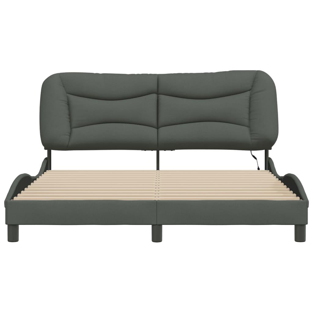 Bed Frame with LED without Mattress "Hvar" Dark Grey 152x203 cm Queen Fabric