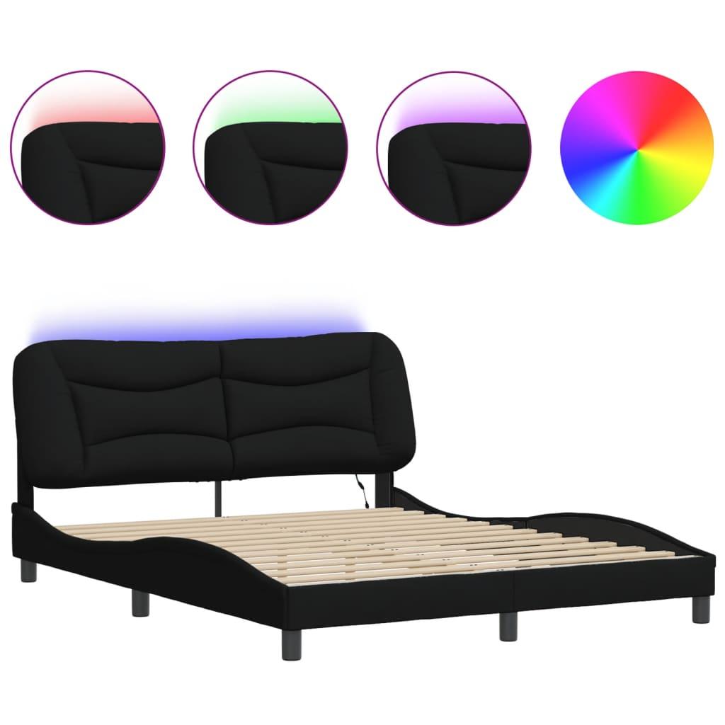 Bed Frame with LED without Mattress "Hvar" Black 152x203 cm Queen Fabric