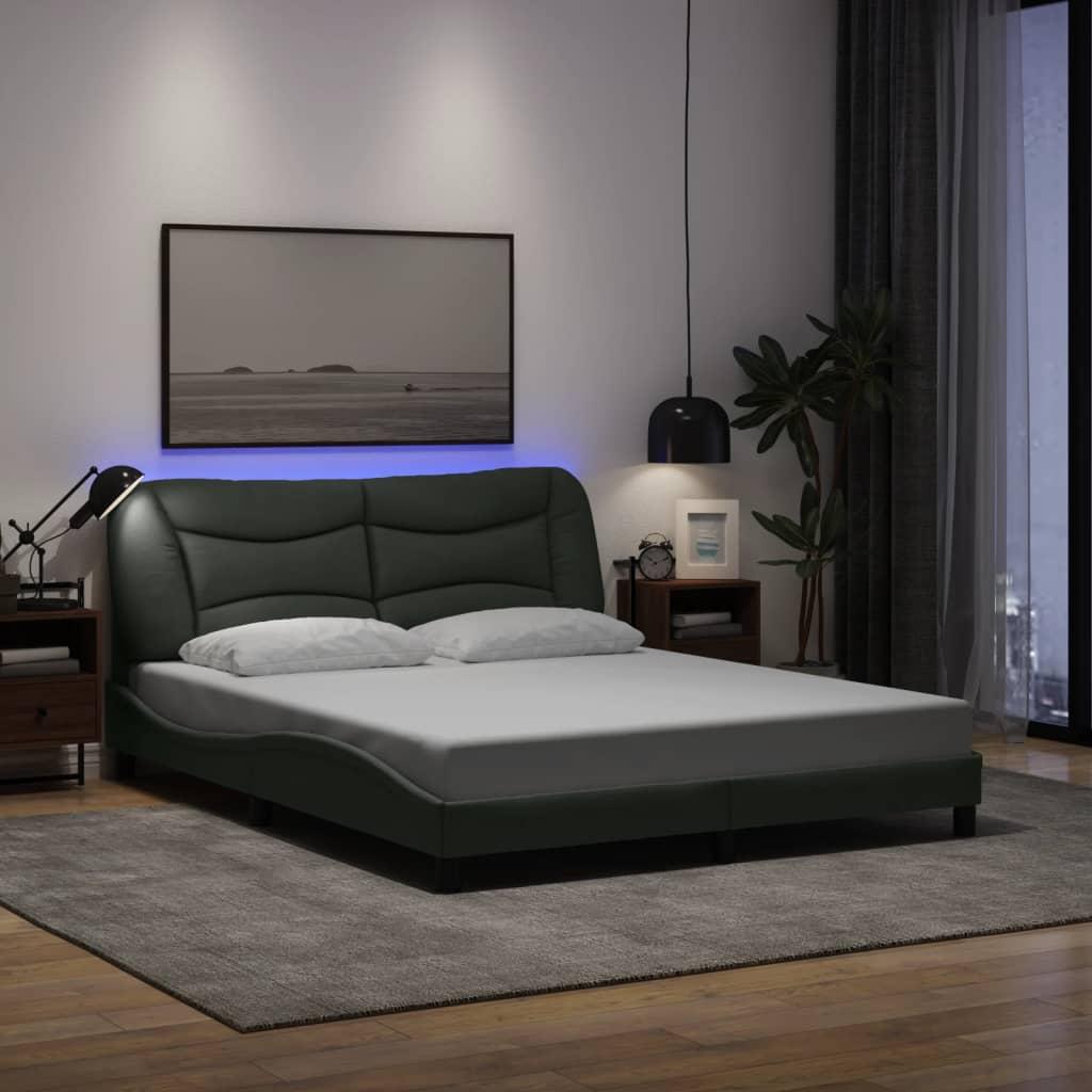 Bed Frame with LED without Mattress "Hvar" Black 152x203 cm Queen Fabric