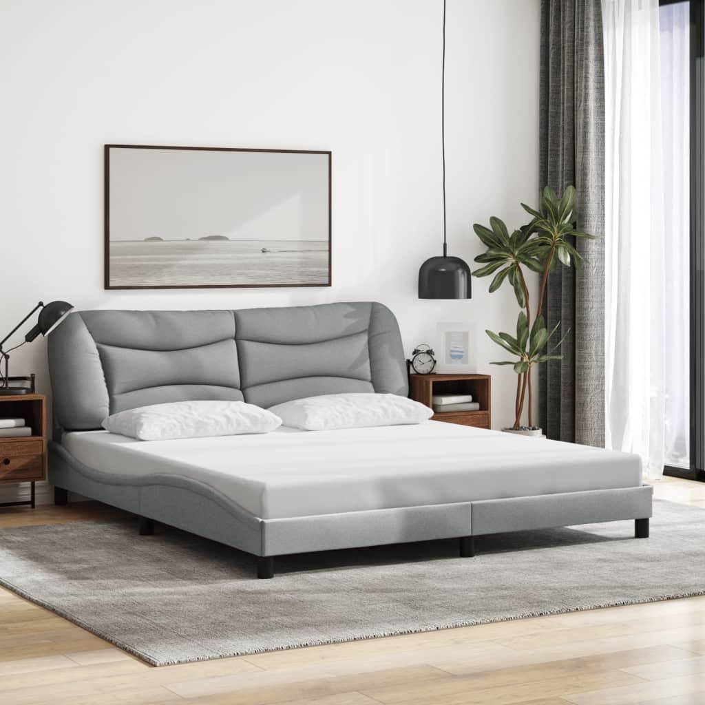 Bed Frame with LED without Mattress "Hvar" Dark Grey 180x200 cm King Fabric