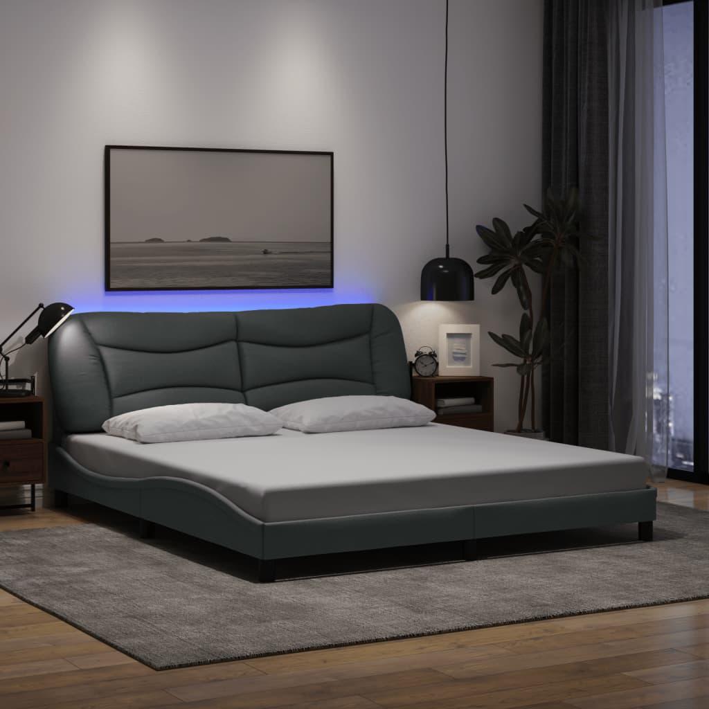 Bed Frame with LED without Mattress "Hvar" Dark Grey 180x200 cm King Fabric