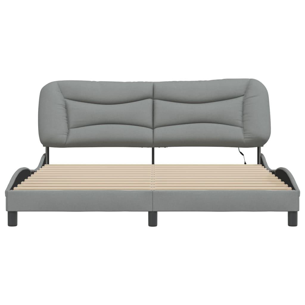 Bed Frame with LED without Mattress "Hvar" Dark Grey 180x200 cm King Fabric