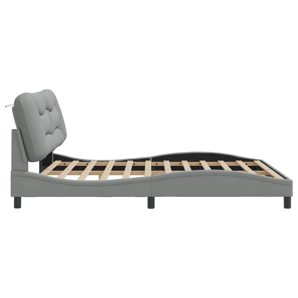 Bed Frame with LED without Mattress "Hvar" Dark Grey 180x200 cm King Fabric