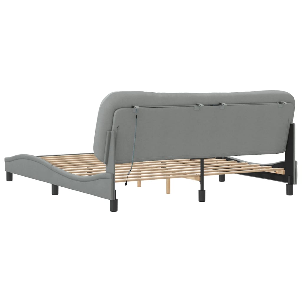 Bed Frame with LED without Mattress "Hvar" Dark Grey 180x200 cm King Fabric