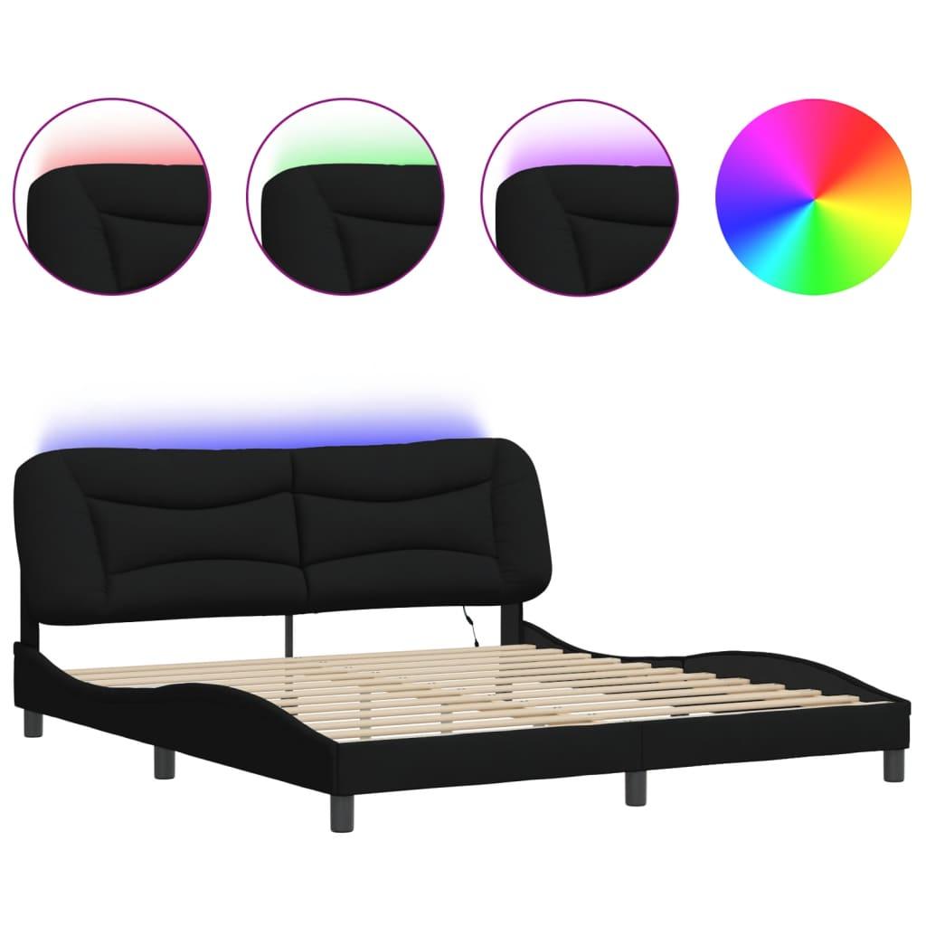 Bed Frame with LED without Mattress Black 183x203 cm King Fabric