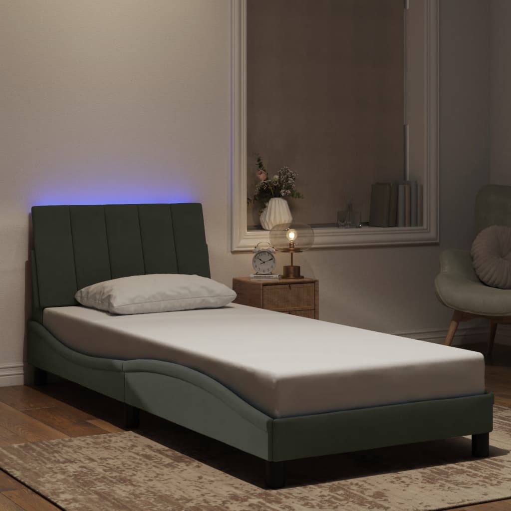 Bed Frame with LED without Mattress "Hanko" Dark Grey 90x190 cm Velvet