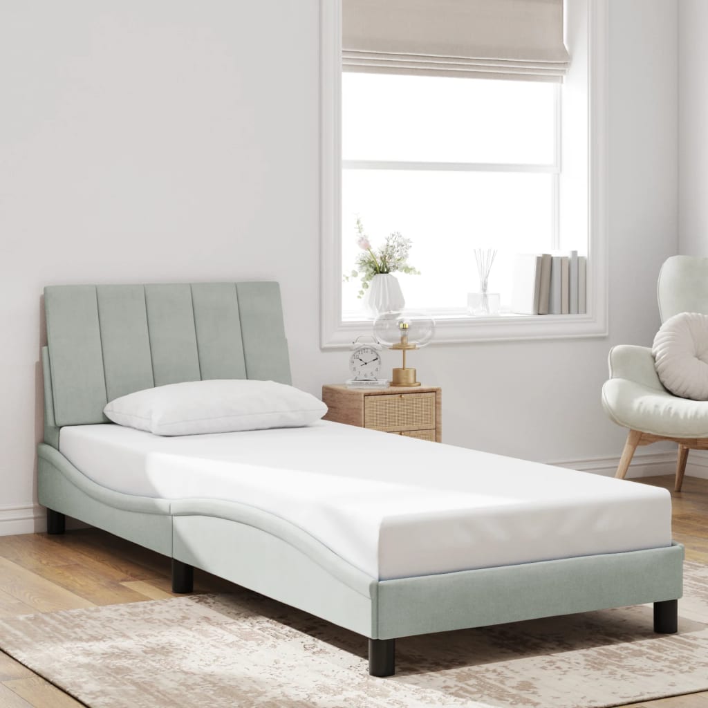 Bed Frame with LED without Mattress "Hanko" Dark Grey 90x190 cm Velvet