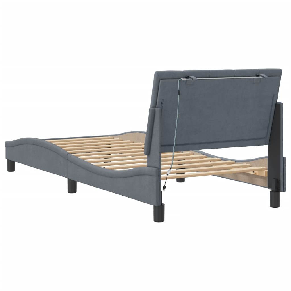 Bed Frame with LED without Mattress "Hanko" Dark Grey 90x190 cm Velvet