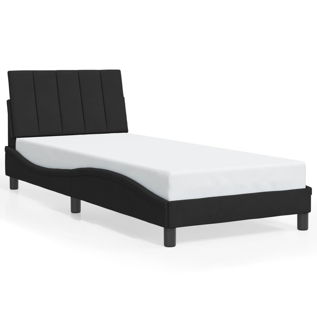 Bed Frame with LED without Mattress "Hanko" Black 90x190 cm Velvet